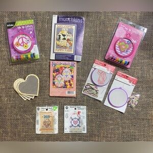 Cross Stitch Lot 8 Kits And 4 Wooden Hearts (Easter kit no thread) New Vintage